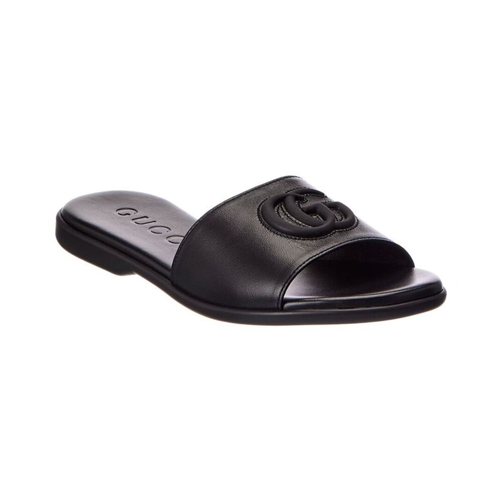 Gucci Double G Leather Sandal, Black